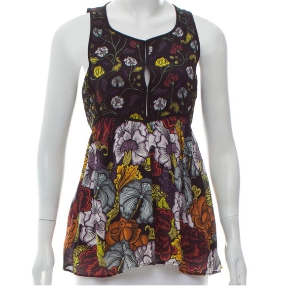 Proenza Schouler Vintage 2000 Y2k Black Multi Silk Floral Print Sleeveless Top 6
